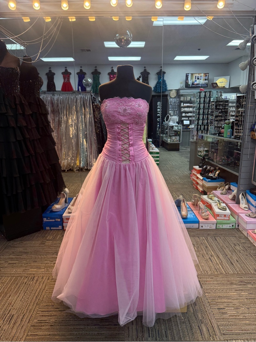 ALYCE SZ-8 6755 PINK STRAPLESS PROM FORMAL PAGEANT DRESS